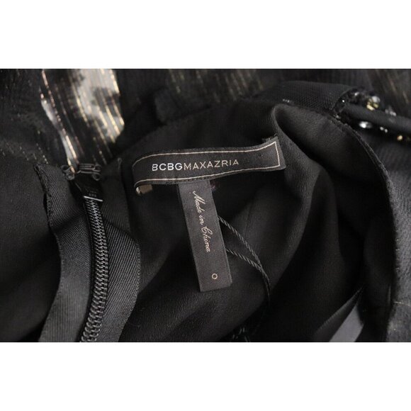 BCBGMaxazria Womens 0 Black Anika Silk Party Dress Gold Crystals Beaded IML6N481 - Picture 9 of 13